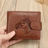 Men Front Pocket Wallet Large Capacity Bi-fold Wallet with Zipper Pocket Embossed Animal Card Holder Folding Cash Coin