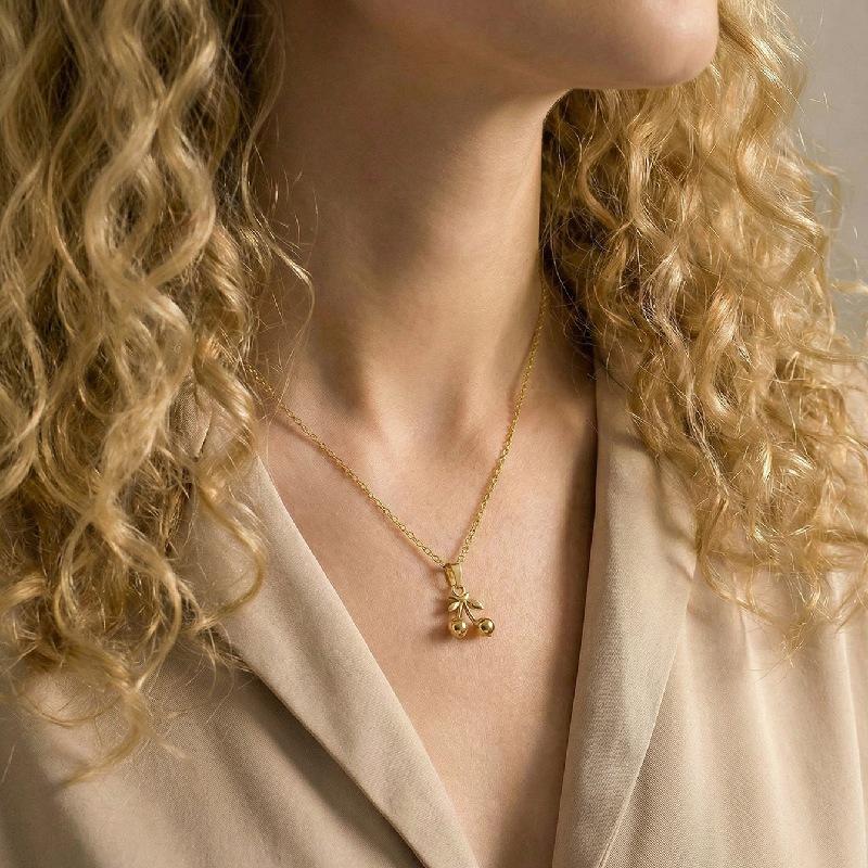 18K Gold Stainless Steel Cherry Strawberry Pendant Necklace for Women 18K Gold вишня
