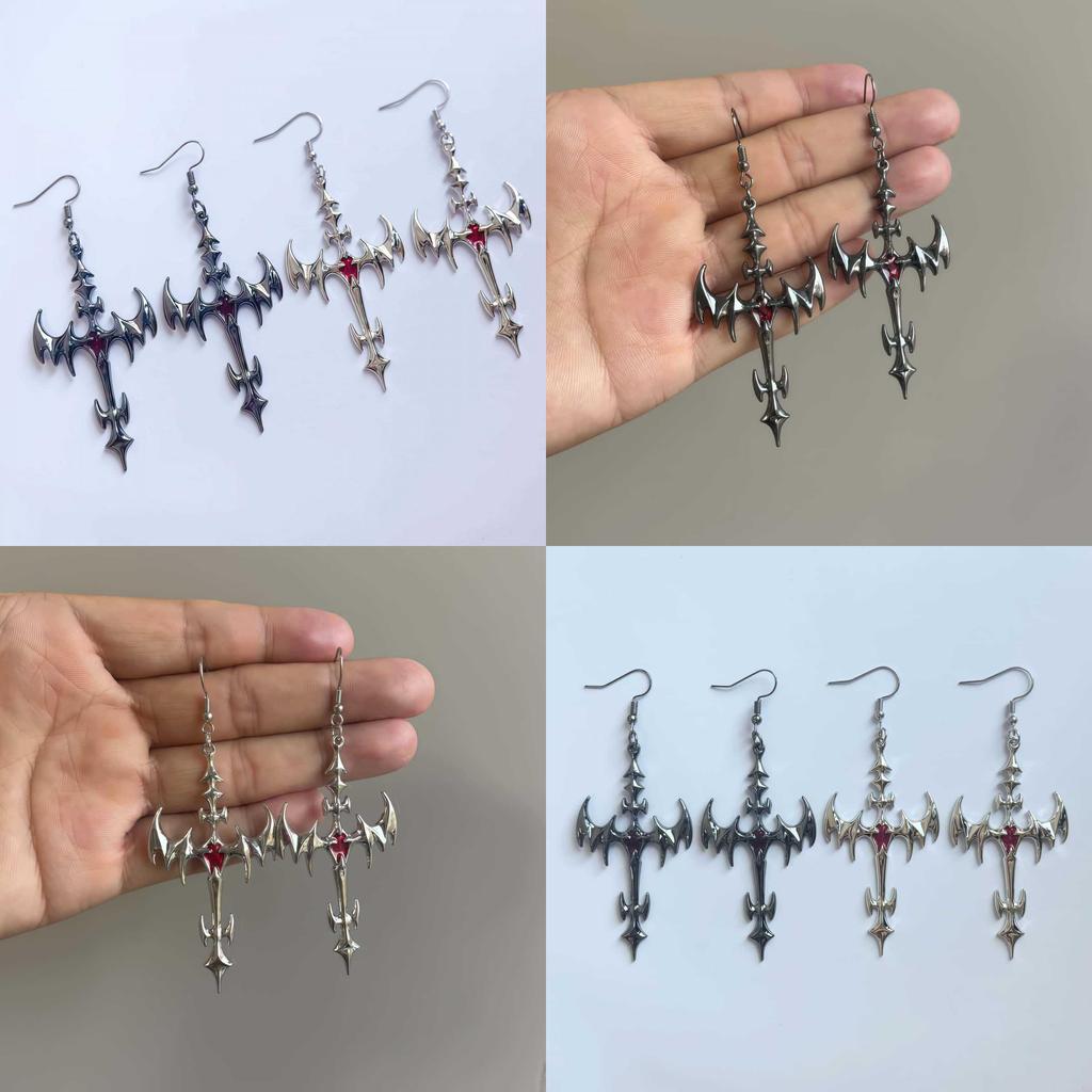 Vampire Jewelry Geometric Cross Pendant Earrings For Women Gothic Style