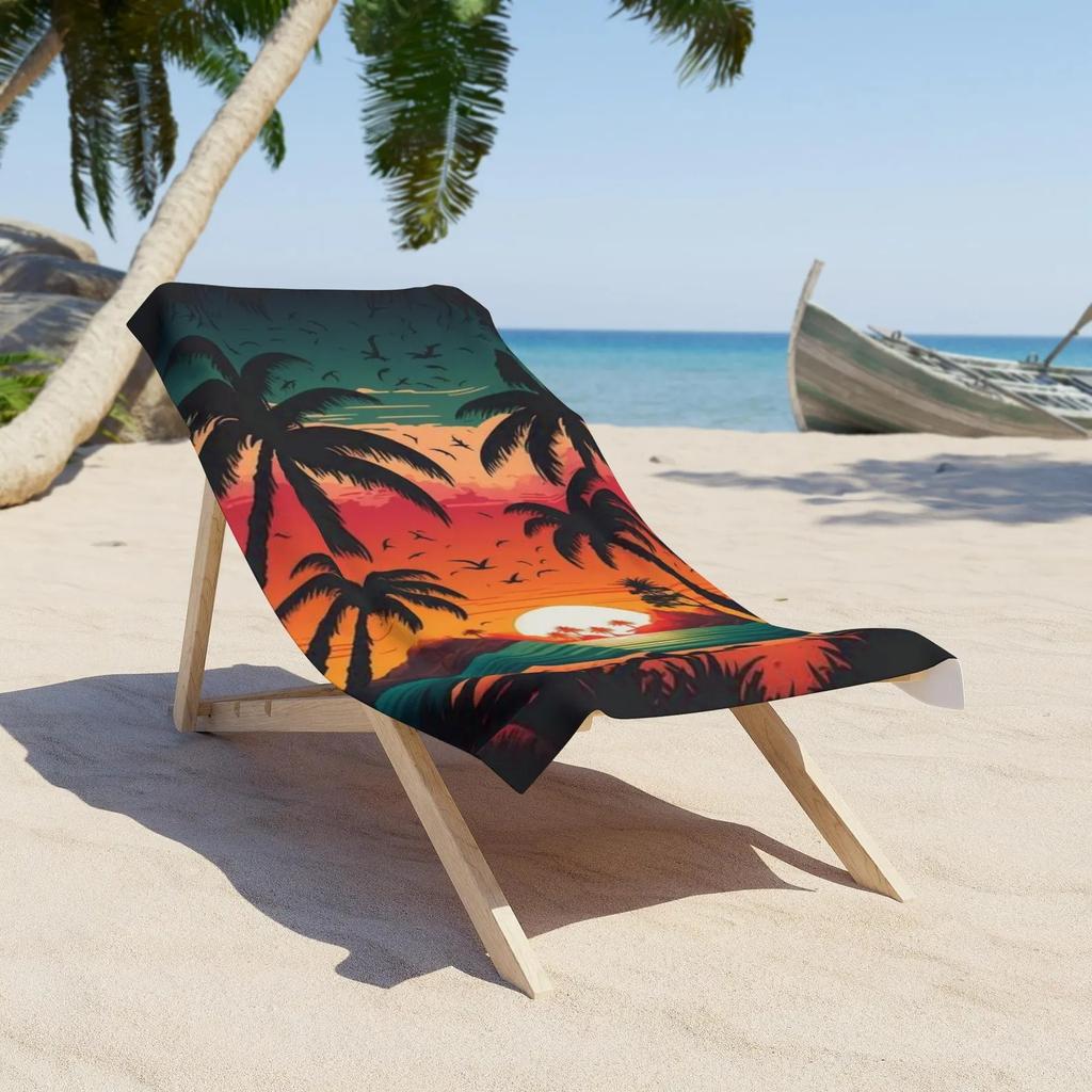 Vintage Sunset Palm Tree Beach Towel Microfiber Lightweight Absorbent Quick Dry Oversized Stylish for Camping Vacation Boho