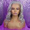 Hot-selling front lace wig women's silver gray medium long curly hair lace wig cover in stock