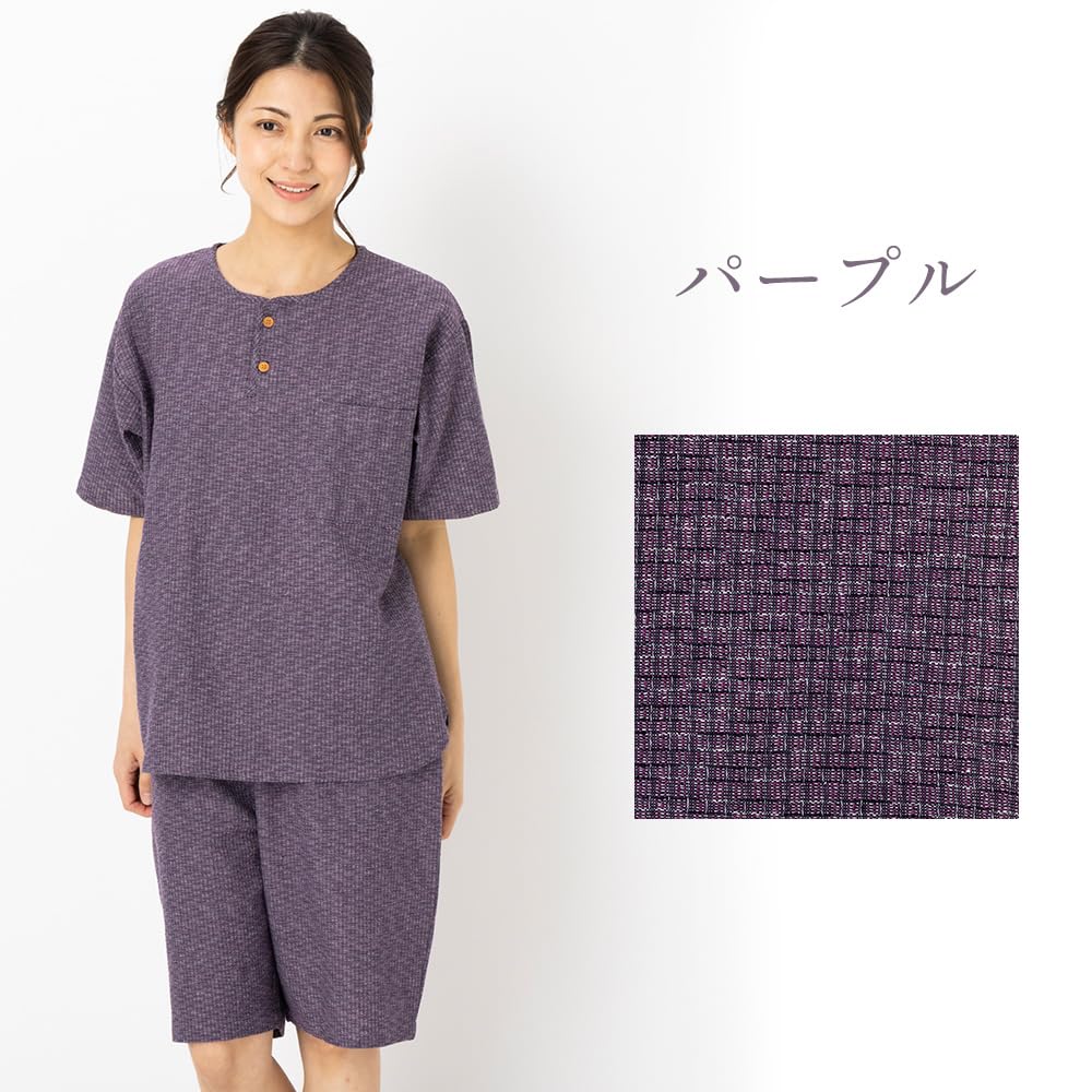 Watanosato Made in Japan Summer Cotton Short Sleeve Loungewear 622 (Watano Sato) Women's Loungewear, Set, (Free Size, Purple)