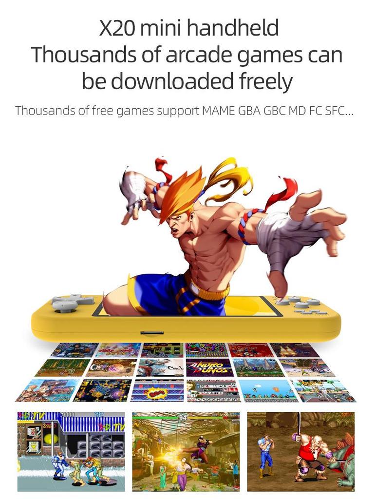 Consolă de jocuri portabilă retro Cross-Mirror X20MIN - Jocuri clasice PSP, SNES, Arcade, GBA, FC pentru copii.