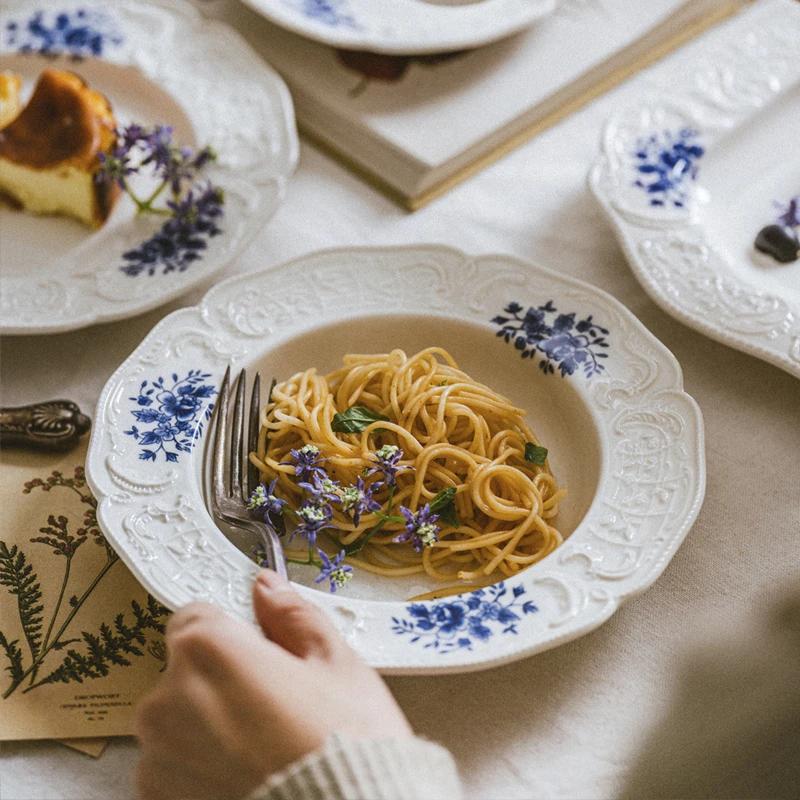 Creative Relief Ceramic Plates High End French Style Steak Plate Home Afternoon Tea Dessert Fruits Plate Exquisite Coffee Cups