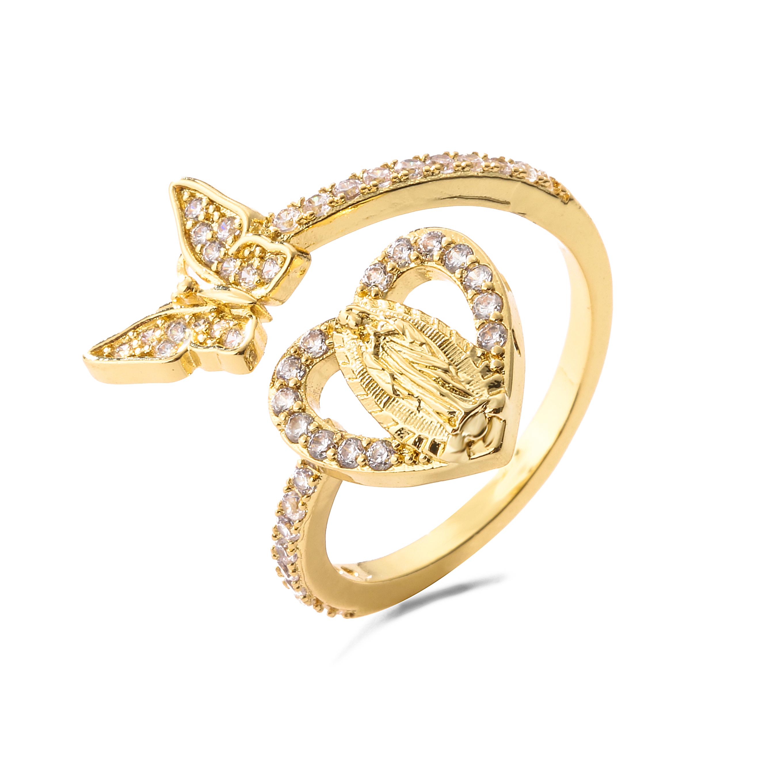 

HECHENG,Vinatge Virgin Mary Open Ring For Women Personality Butterfly Heart Wholesale Fashion Party Zircon Gift Adjustable