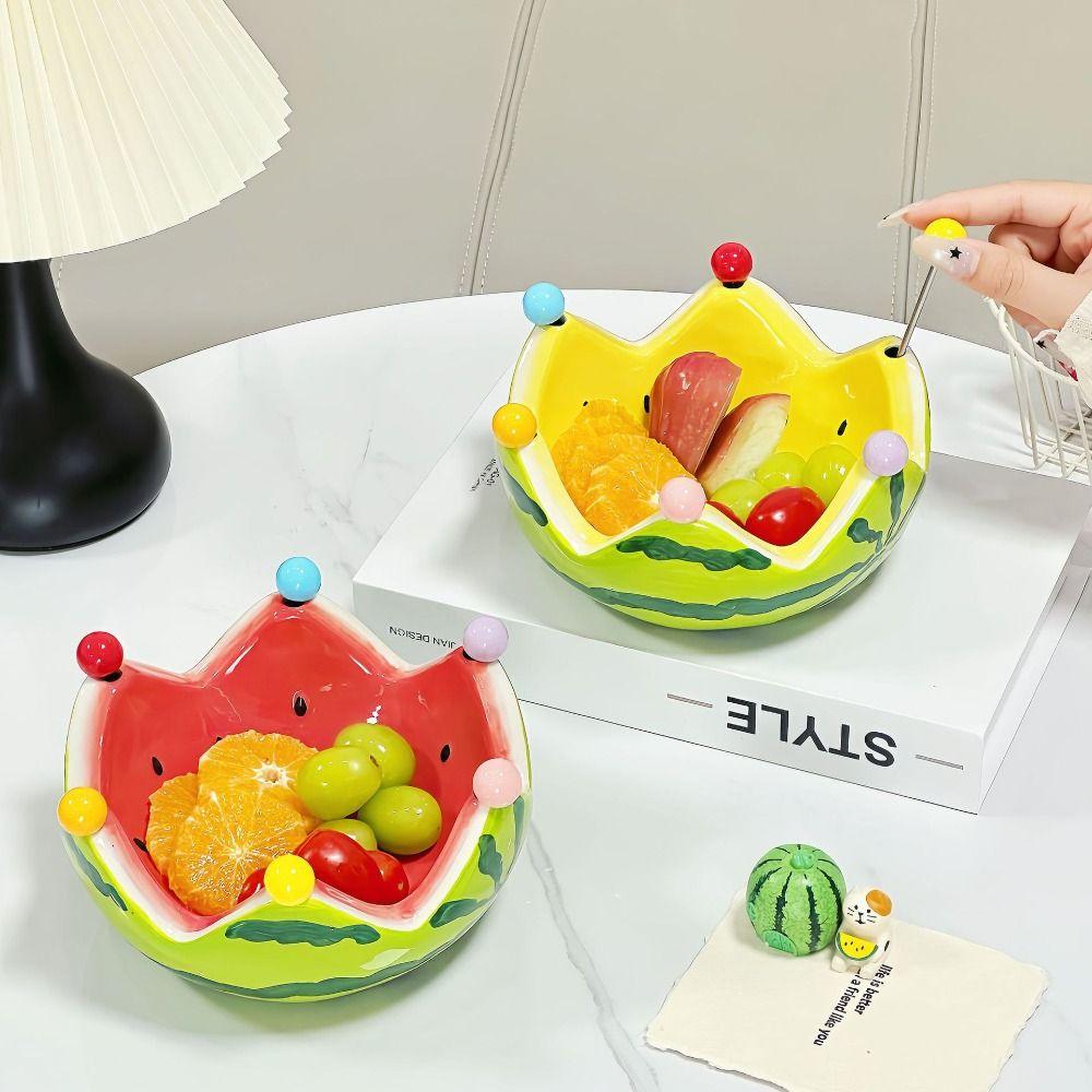 Cute Watermelon Shape Fruit Plate Large Capacity Storage Plate Dessert Salad Bowl  Food Picks