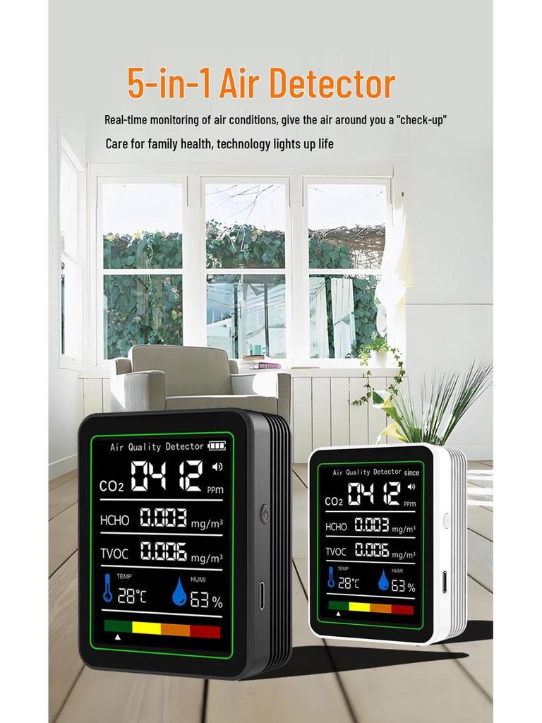 5-in-1 Formaldehyde & CO2 Detector with TVOC, Temperature & Humidity Monitoring
