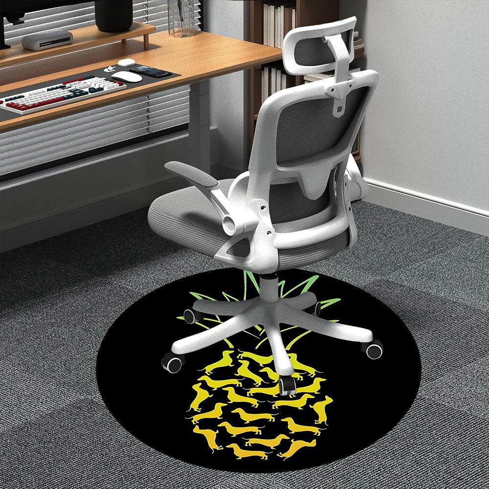 

1PC Pineapple Dogs Office Round Area Rug, Indoor Mat Suitable ForOffice, Under Office Chairs Bedroom Living Room Home Decor, Room Deco f158 80cm by 80cm