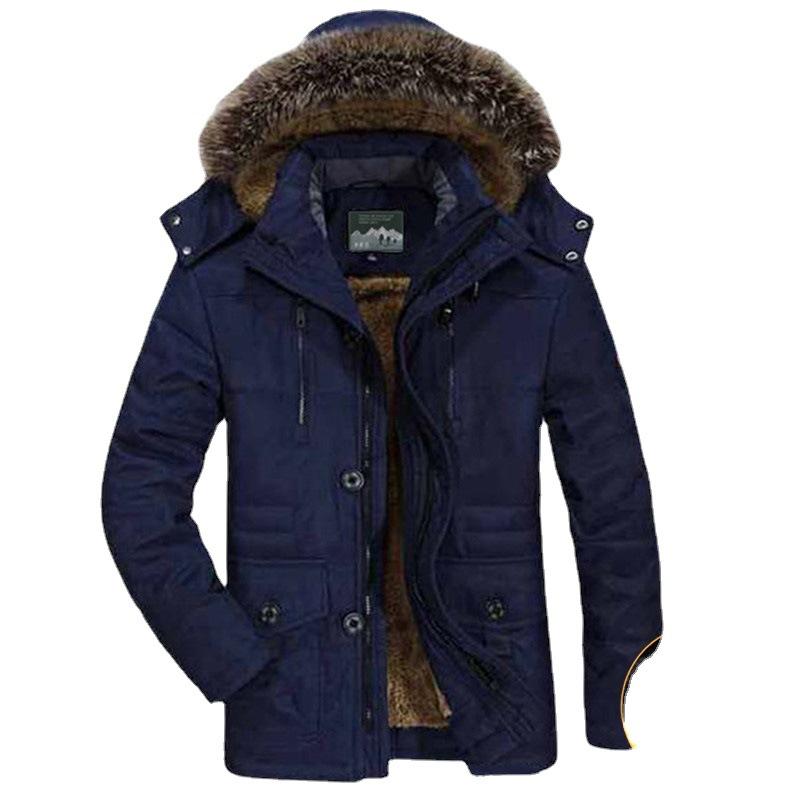 

Мужская зимняя одежда, бархатные утолщенные теплые хлопковые пальто средней длины, хлопковые пальто больших размеров с меховым воротником для людей среднего и пожилого возраста XL