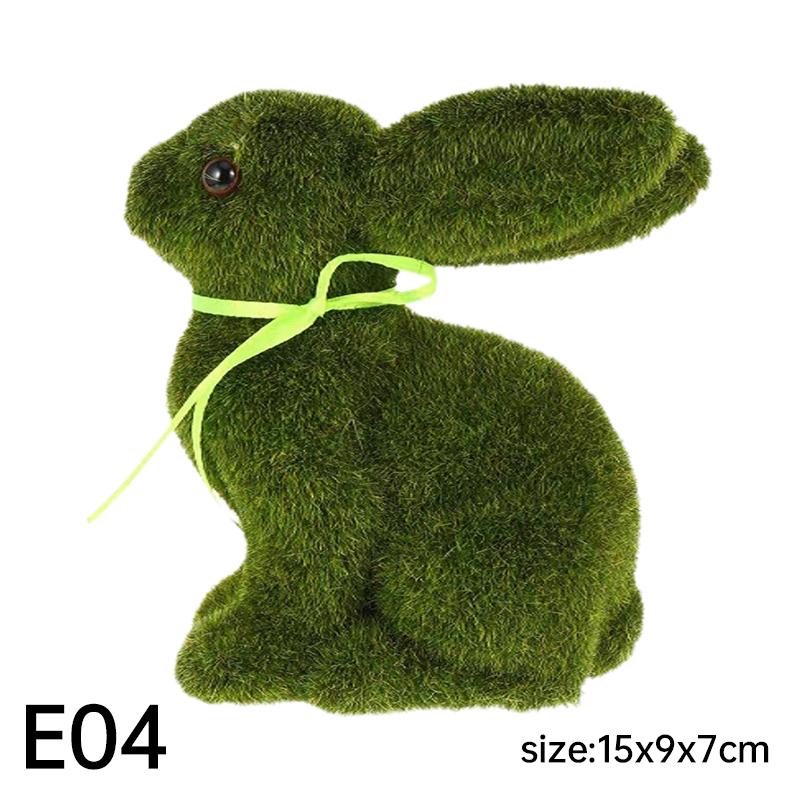 Easter Bunny Green Straw Doll Decor Moss Rabbit Egg Carrot Table Ornament Easter Spring Garden Simulated Rabbit Statue Home Deco