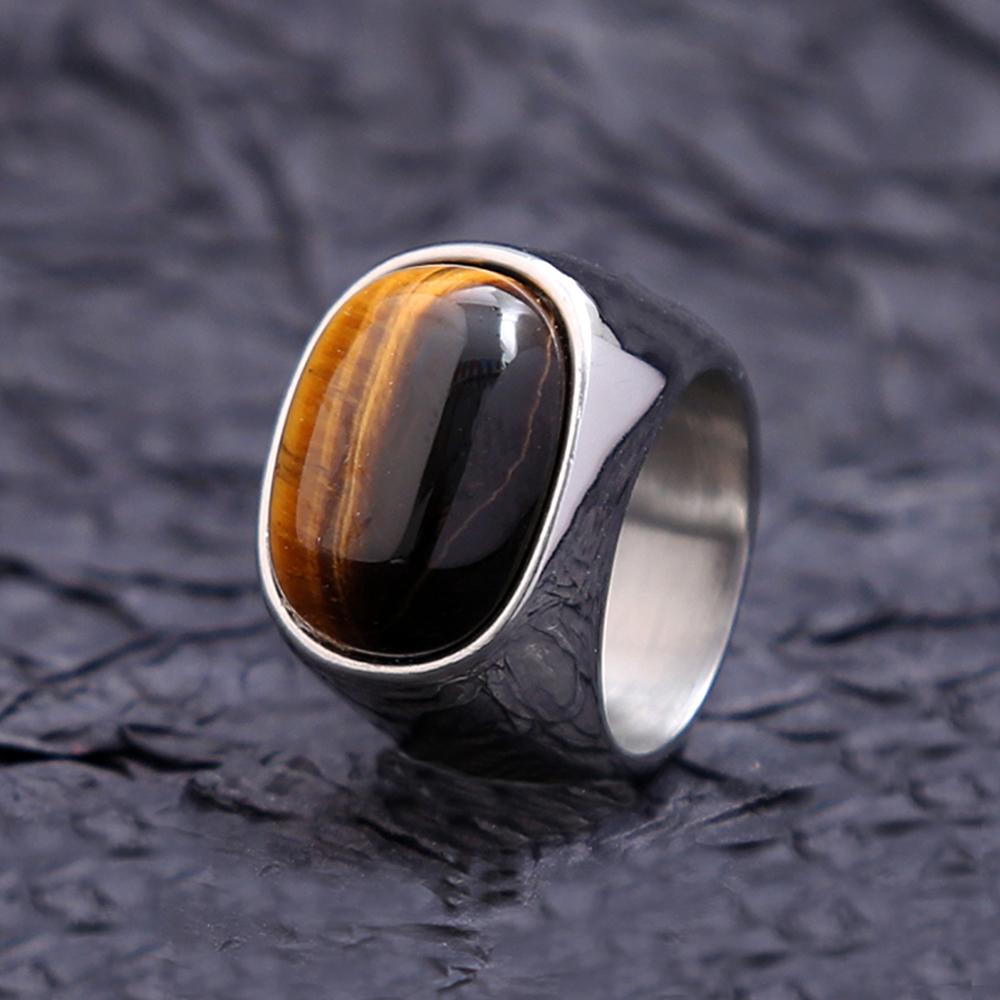 Simple Vintage Tiger Eye Brown Stone Rings For Men Women Stainless Steel Punk Biker  Party Jewelry Gifts Dropshipping