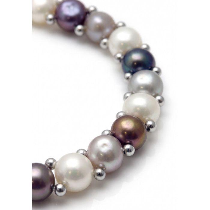 Bracelet - Pearls & Colors - Perle de Culture d'Eau Douce 3-4 mm - Perle Blanche, Grise & Noire - Argent 925 - Qualité AAA+ - Femme
