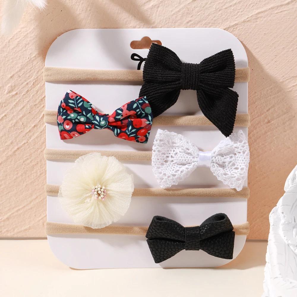 5Pcs/lot Baby Elastic Nylon Headband Newborn Sweet Flower Lace Bow Hair Bands for Babe Infant Toddler Soft Girl Hair Accessories