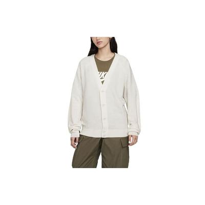 Nike Unifarbener Strickpullover mit lockerer Passform, einreihiger Knopfleiste und langen Ärmeln, Unisex-Pullover, Weiß FQ0516-072