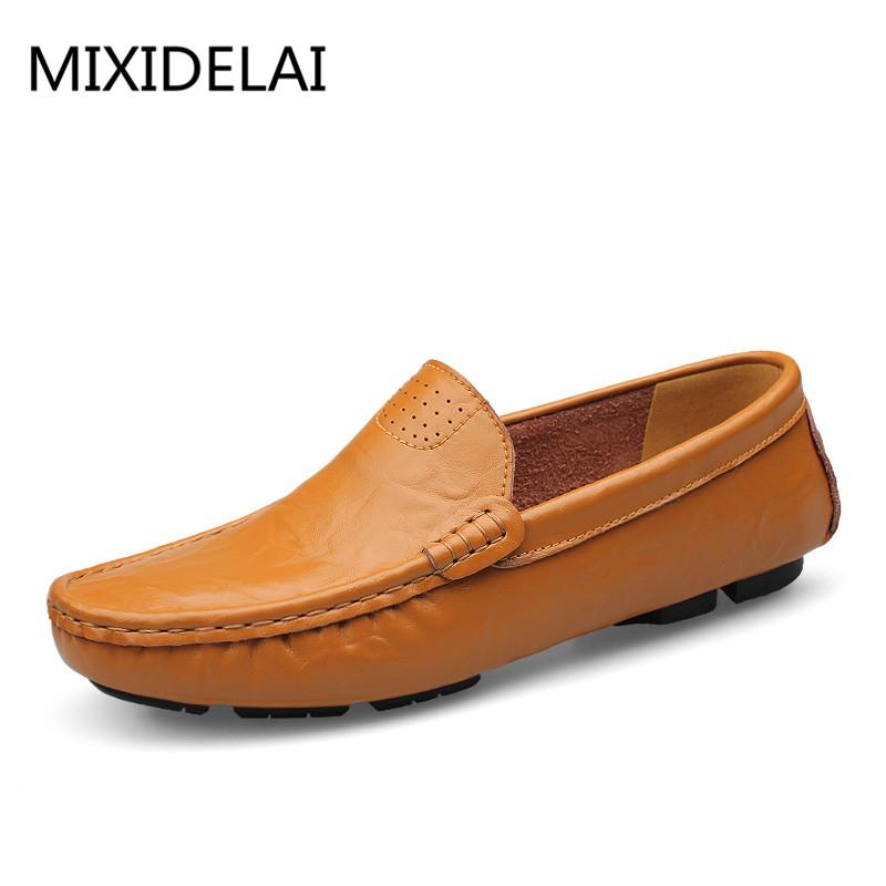 MIXIDELAI Soft Leather Men Loafers New Handmade Casual Shoes Men Moccasins For Men Leather Flat Shoes Big Size 36-46 Fashion