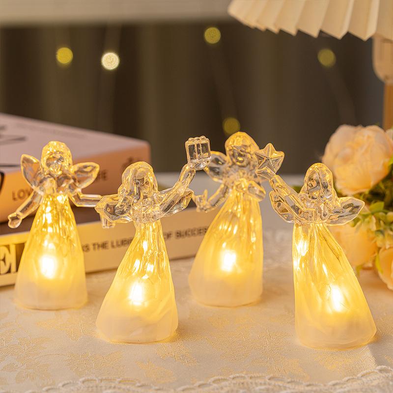 LED Luminous Little Angel Ornament - Plastic Imitation Crystal Cartoon Decorative Night Light with Soft Glow