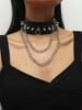 Punk Gothic Spike O-Ring Leather Choker & Metal Clavicle Chain