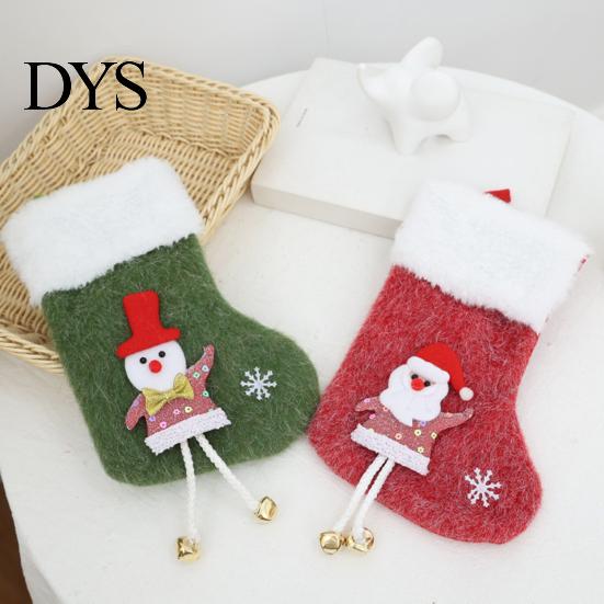 Kids Candy Gift Holders Plush Christmas Stocking Pendant with Santa Claus/Snowman/Elk Designs, Fabric Hanging Winter Holiday Party Scene Props