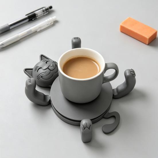 Posavasos de Gato Impreso en 3D Divertido Lindo Soporte para Tazas de Gato para Bebidas Barra Mesa de Cocina Decoración de Fiesta Regalos de Cumpleaños para Amantes de los Gatos