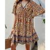 Vestidos casuales holgados con escote en V y manga corta con estampado bohemio de verano y primavera para mujer