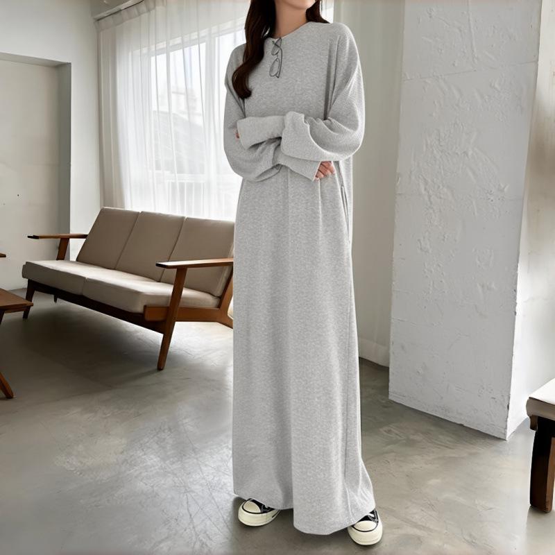 2025 Korean Style Long Sleeve Casual Sweatshirt Dress for Women – Loose, Slimming, Over-the-Knee Design.