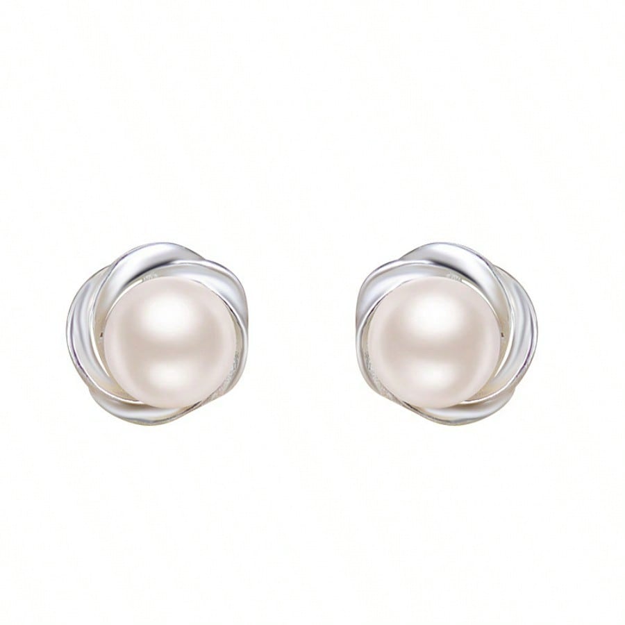 Freshwater Pearl Stud Earrings Women's Simple Fashion Commuter Niche Design Ear Bone Earrings