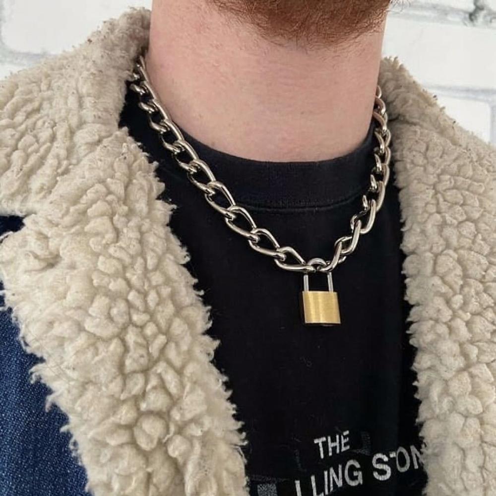 

Retro Punk Fashion Exaggerated Thick Chain Necklace Simple New Couple Multi-Layer Lock Necklace Unisex Jewelry Accessories Other
