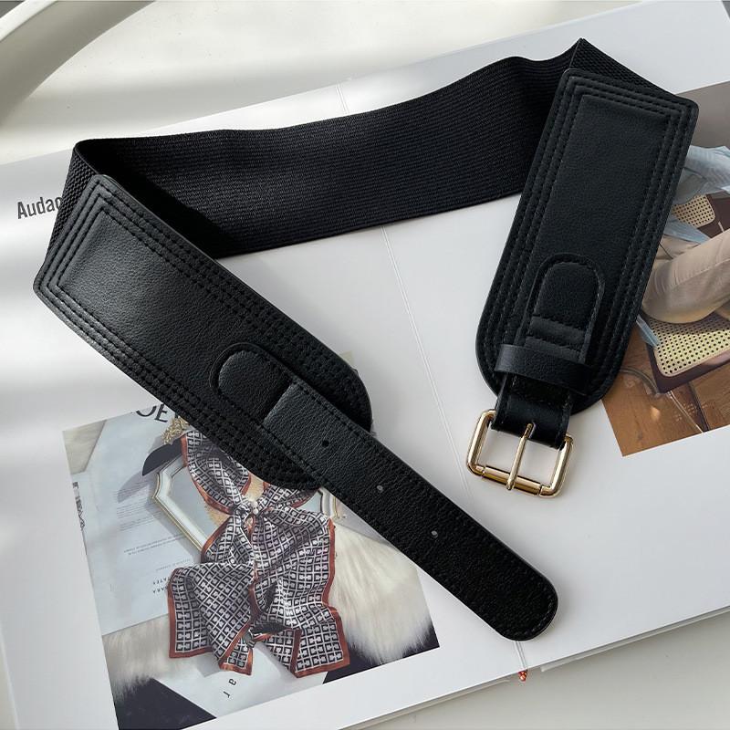 Chic Black Elastic Waist Belt For Women Versatile Faux Leather Waist Cincher Dress Style