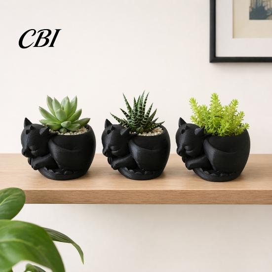 Soft Furnishing Desk Accessory Flowerpot Ornament, 3D Printed Sleeping Dragon Shape, Matte Large Black And White Plant Pot Decor Curved Planter,