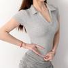 Women's Slim-Fit Irregular Polo Collar Summer T-Shirt - Korean College Style