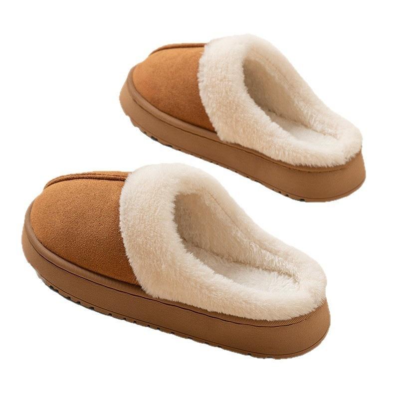 Autumn and winter household non-slip thick-soled cotton slippers women's thickened warm couple plush home indoor confinement fluffy cotton shoes