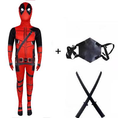 Halloween Deadpool Cosplay Anzug Overall Rucksack Zubehör Fantasy Filmcharakter Maske Strumpfhosen Mit Schwert Und Tasche Feiertagsset