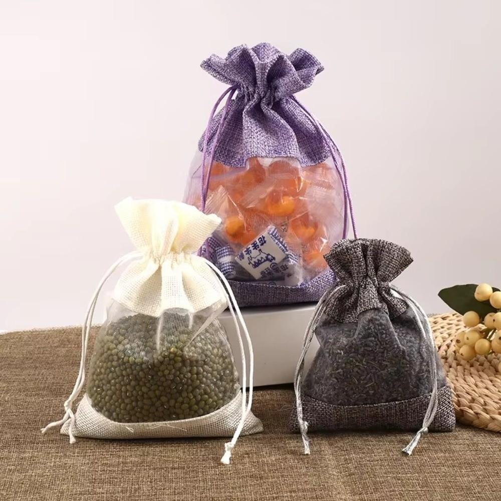 1/10PCS Cotton Linen Gift Drawstring Bags Washable Burlap Gift Bags For Jewelry Storage