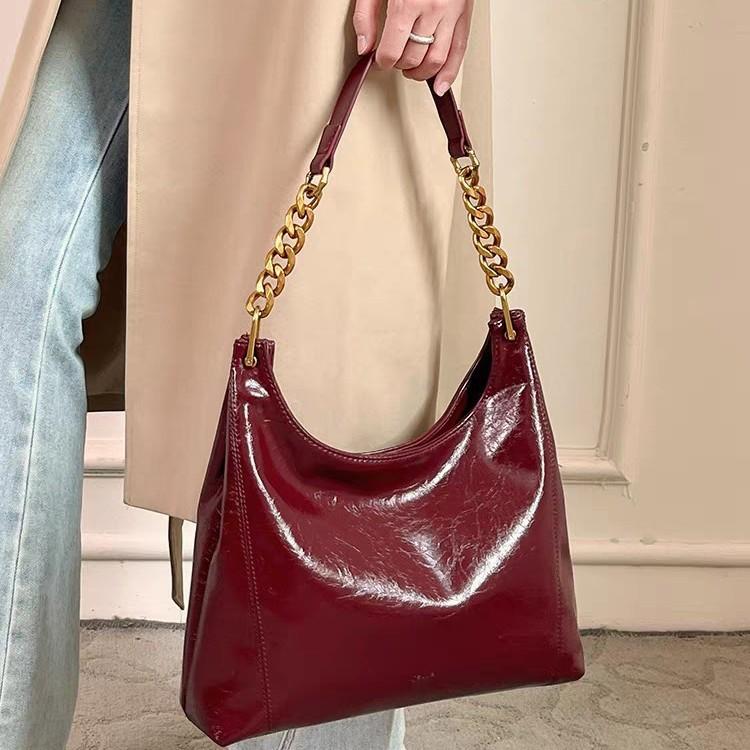 Red Bag, Women's New High-end Shiny Leather Bridal Wedding Armpit Bag, Daily Usable Crossbody Wedding Gift Bag