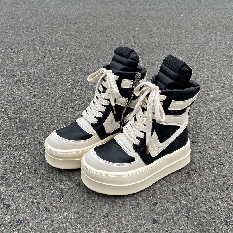 Fashion Women Chunky Platform Shoes Woman Ankle Boots,High-top Sneakers Riding Casual Flats Retro Designer Sneakers Street Club Footwear