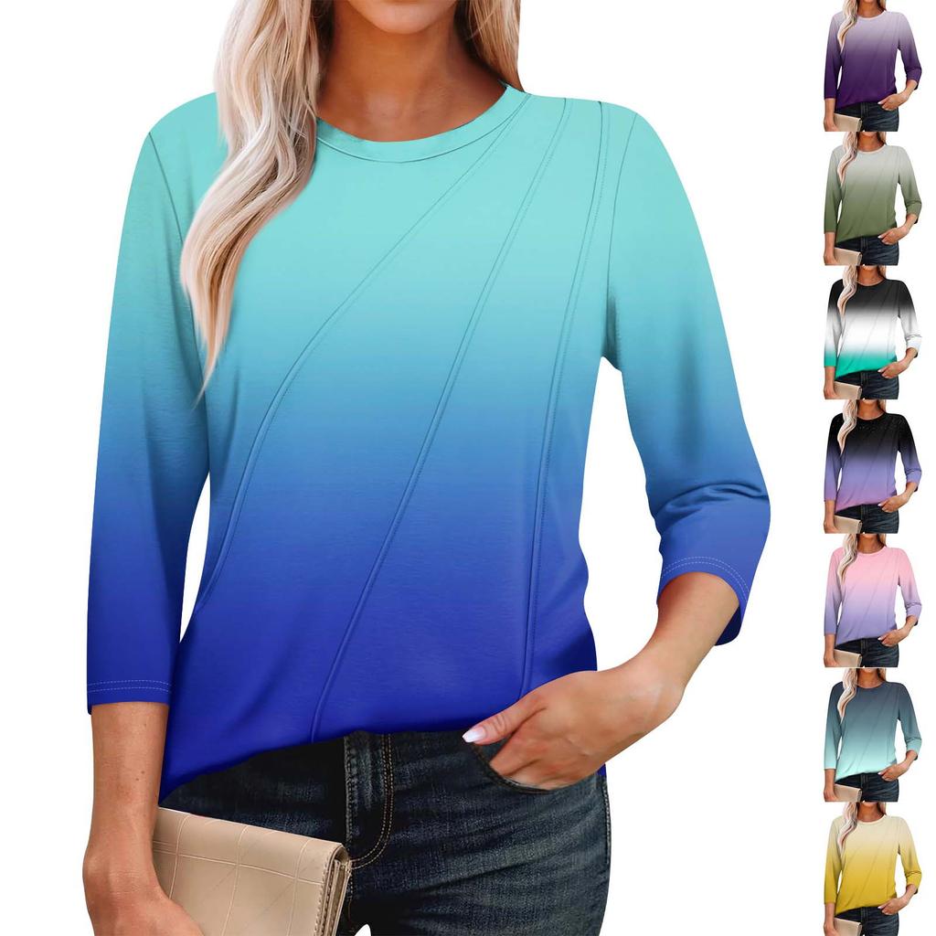Women's Fashion Casual 3/4 Sleeve Tops Pleated Fashion Clothing T-shirt Tops
