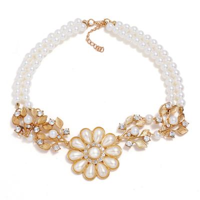 Women Necklace Bohemian Elegant Double-layer Sun Flower Pendant Geometric Ladies Faux Pearl