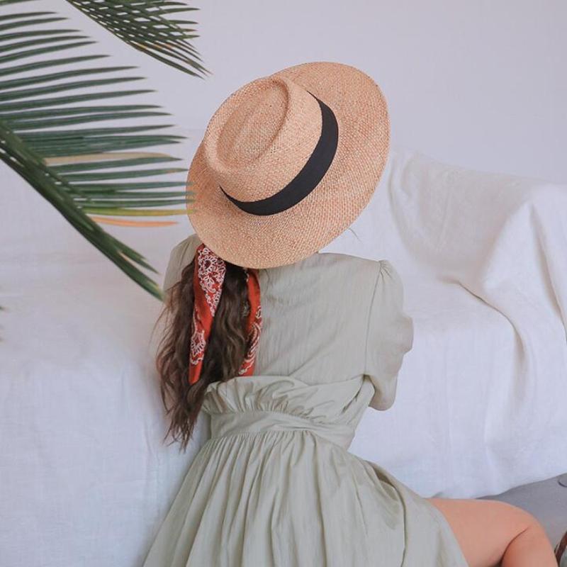 French Retro Natural Treasure Grass Flat Top Top Top Hat Women'S Summer Korea Dongdaemun Foreign Trade Export Panama Sunshade Straw Hat