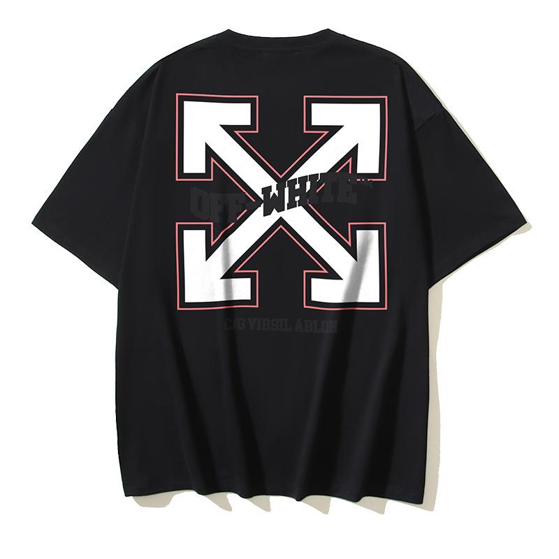 1130 Off-White 2025 Spring/Summer New Large Letter Arrow Pattern Round Neck Hooded Short Sleeved Men's and Women's T-shirts