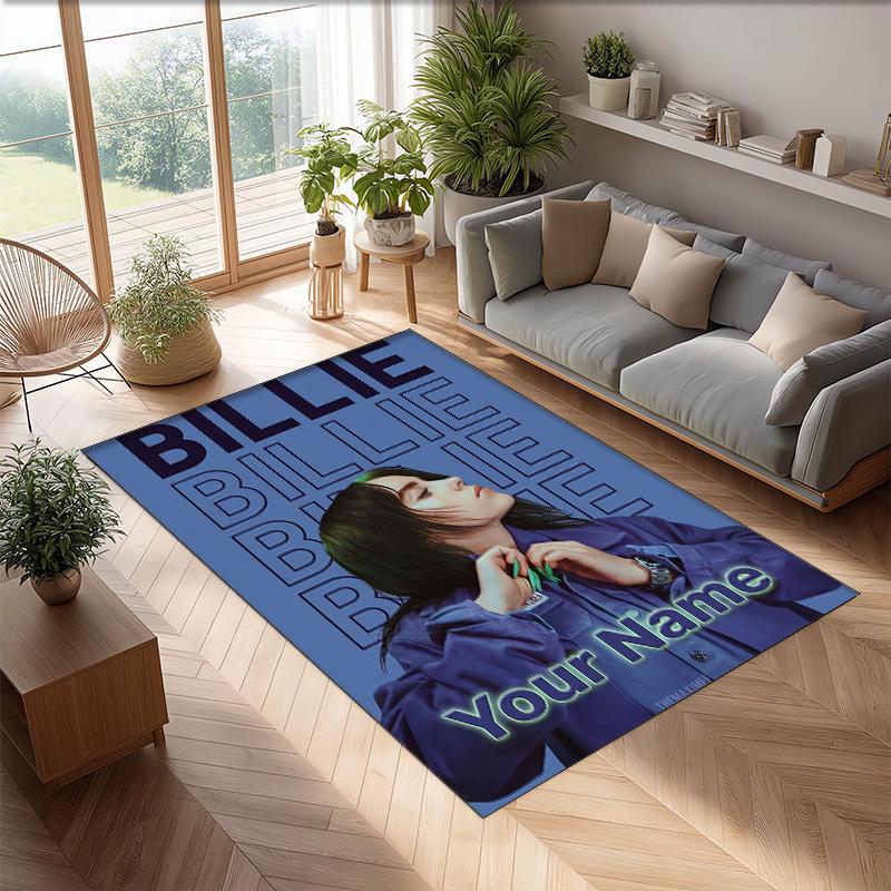 Tappeto in Velluto Cristallo Billie Eilish, Tappetino Antiscivolo Personalizzato con Testo Nome per Arredamento Casa Regalo