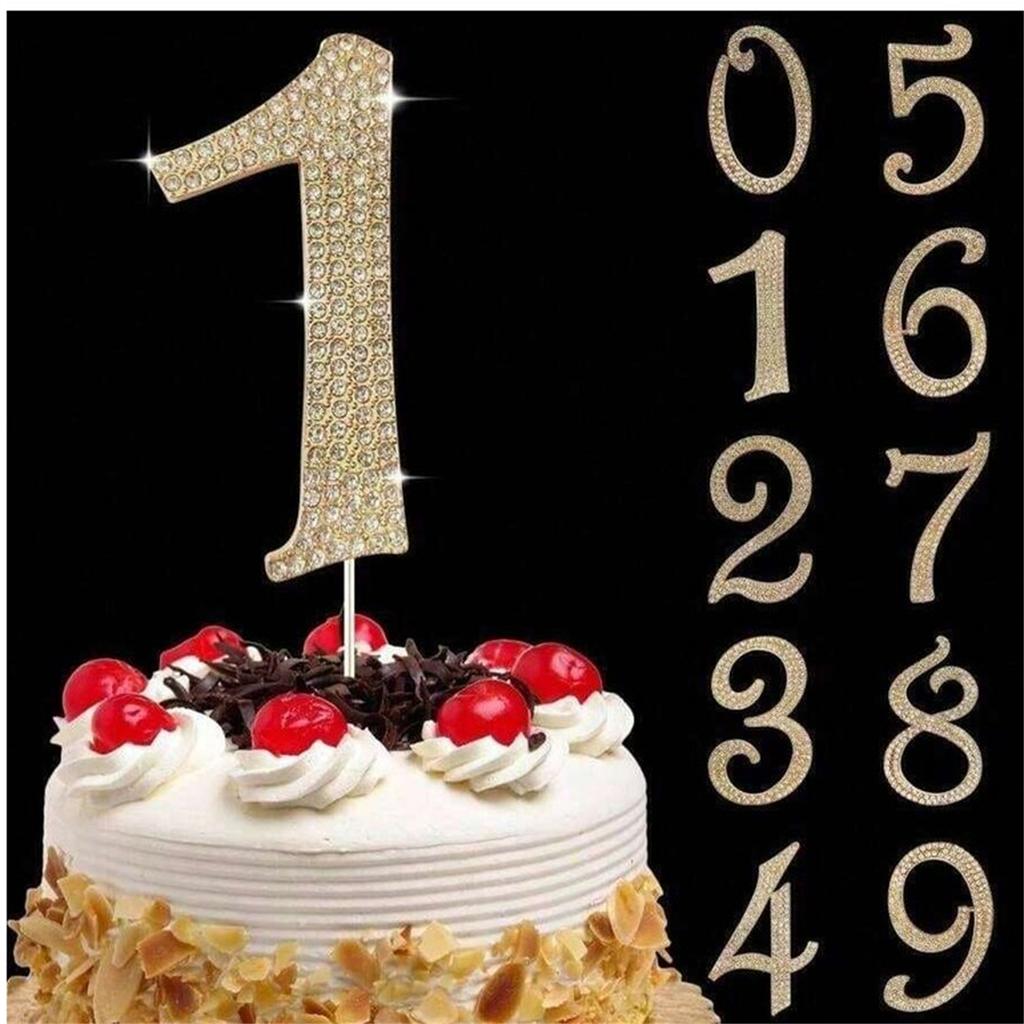 Large Gold Rhinestone Number Cake Topper (1pc)-0/1/3-9 Bling Design for Birthday Parties,Weddings & Anniversaries Digital candle