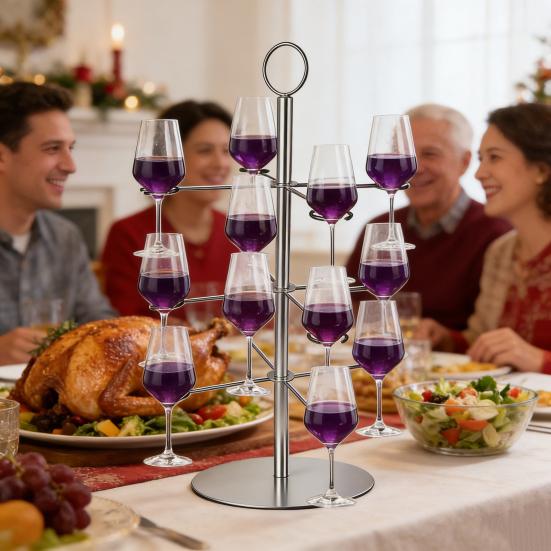 Stojan na koktejlový strom 3 patra 12 držáků Kovový držák na vystavení sklenic na víno Party Bar Svatba Koktejly Martini Margarita Stojan na nápoje z vína