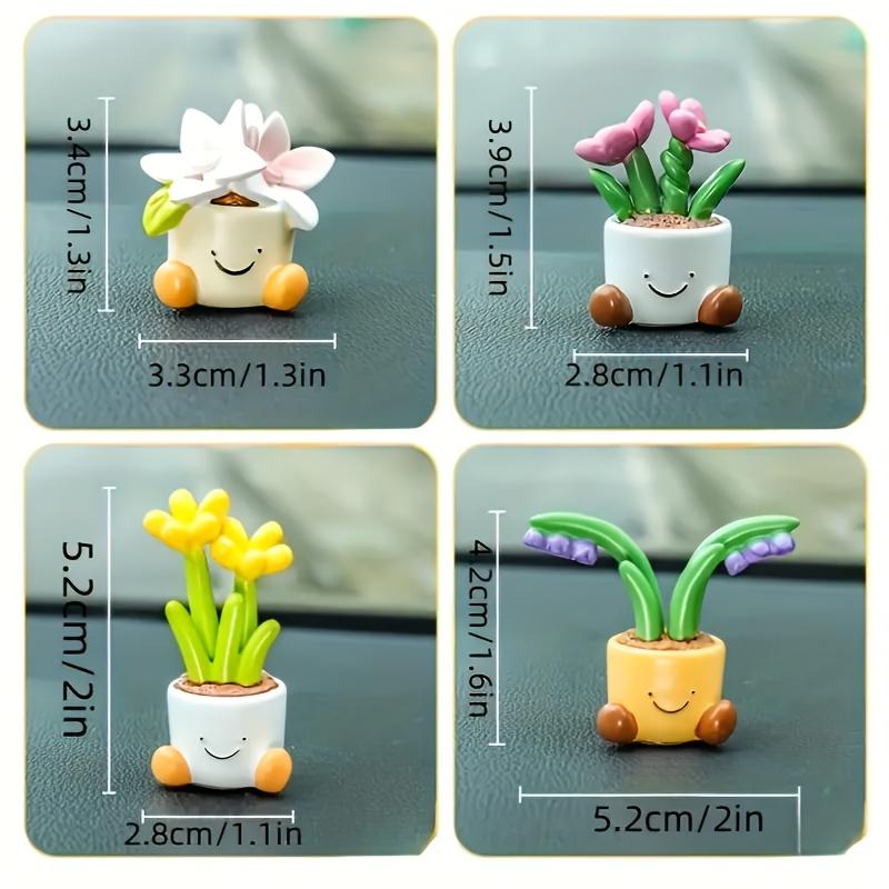 Four Sets, Cute Car Accessories Ornaments, Pot Plant Flowers Car Mini Ornaments, Mini Dashboard Decorations with A Sense of Sophistication
