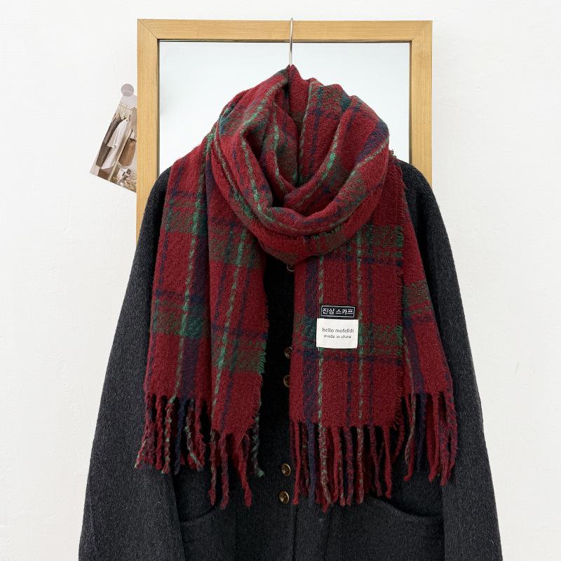Christmas atmosphere plaid scarf women's new autumn and winter Korean version versatile shawl thickened warm couple fringed scarf