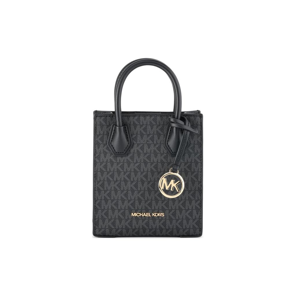 Michael Kors Mk Mercer Klassisches Logo Anhänger Gold Label Kieselsteinleder Tragetasche Damen Tote Schwarz 35T1GM9C0I-BLACK