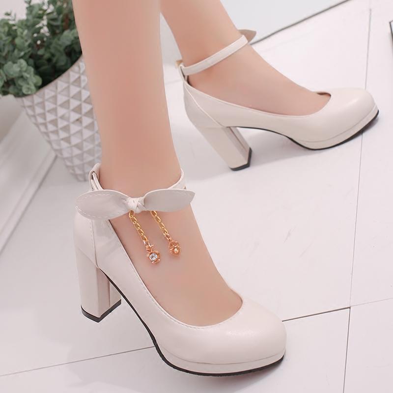 Z2025 new girl style sweet shallow mouth single shoes women's medium heel thick heel high heels one-word buckle versatile fashion women