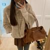 Women's fashion short fur jacket temperament celebrity nine-quarter sleeve small stand-up collar imitation rabbit plush jacket