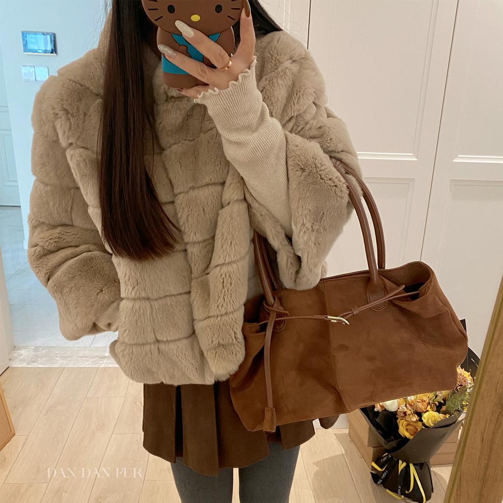 Women's fashion short fur jacket temperament celebrity nine-quarter sleeve small stand-up collar imitation rabbit plush jacket