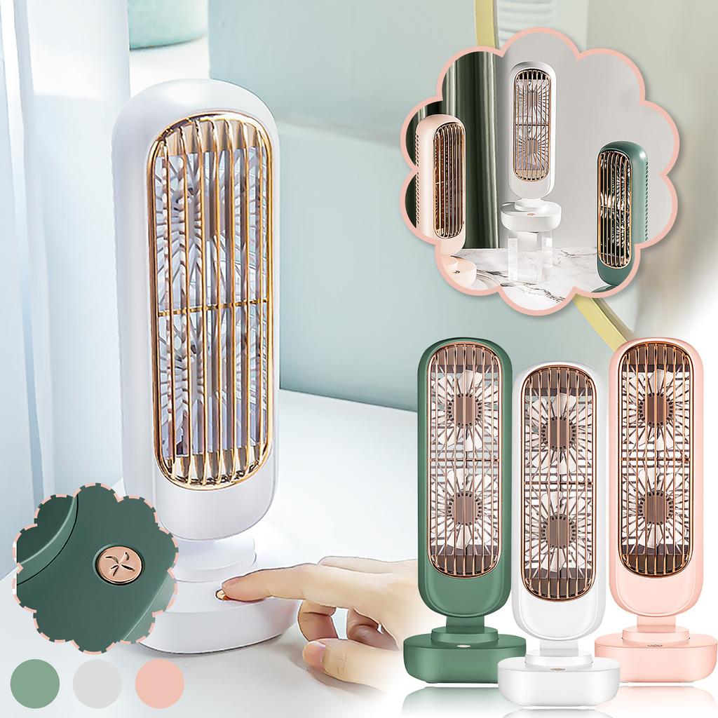 Retro Double-Leaf Tower Fan,Desktop Fan Vertical Portable Charging USB Small Fan