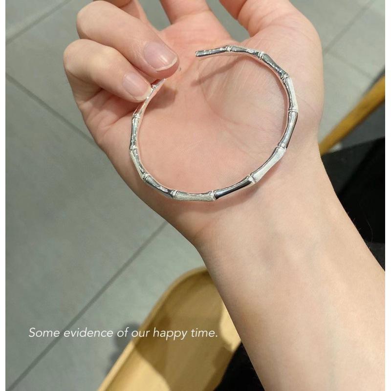 

Zuyin 999,9 гладкий матовый бамбуковый браслет с открытым гладким лицом, женский простой бамбуковый серебряный браслет, подарок на день Святого Валентина Adjustable size